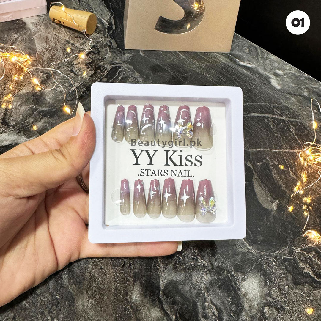 YY Kiss Stars Nails Artificial Nails with Double Side Nail Glue Stickers