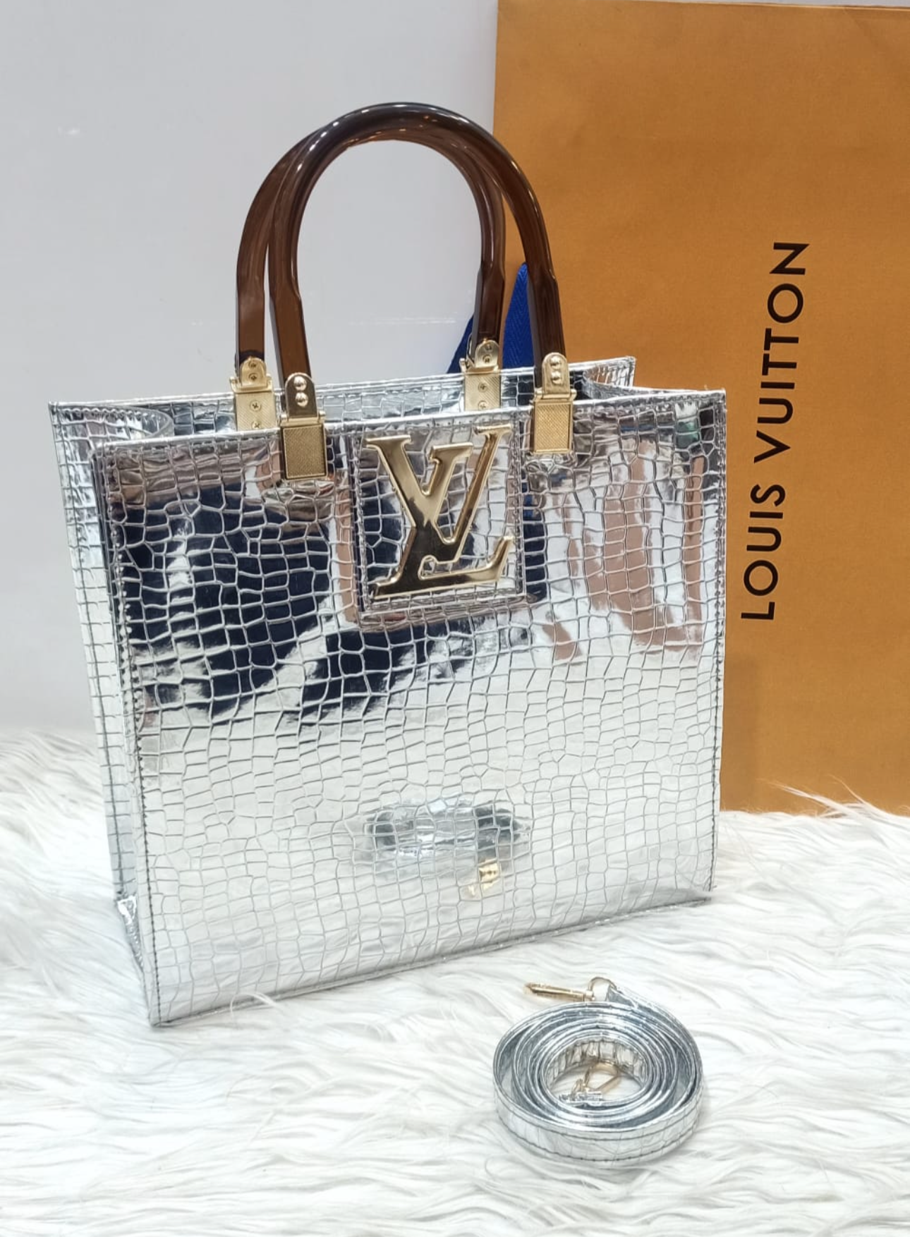 LV snake skin bags with long belt