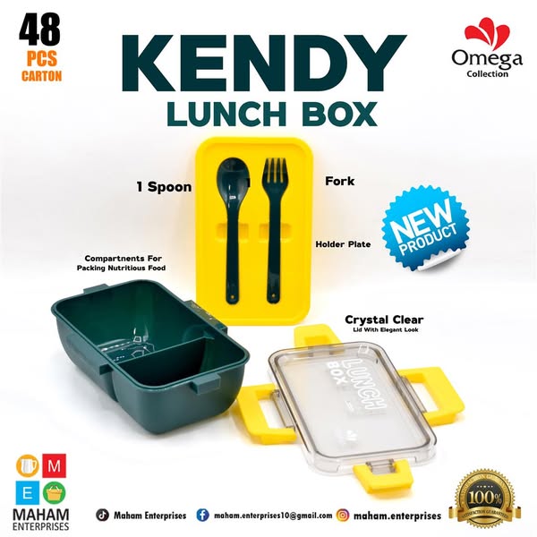 KENDY 2-PORTION ELEGANT LOOK PLASTIC TIFFIN & LUNCH-BOX WITH SPOON AND FORK ( RANDOM COLORS WILL BE SENT )