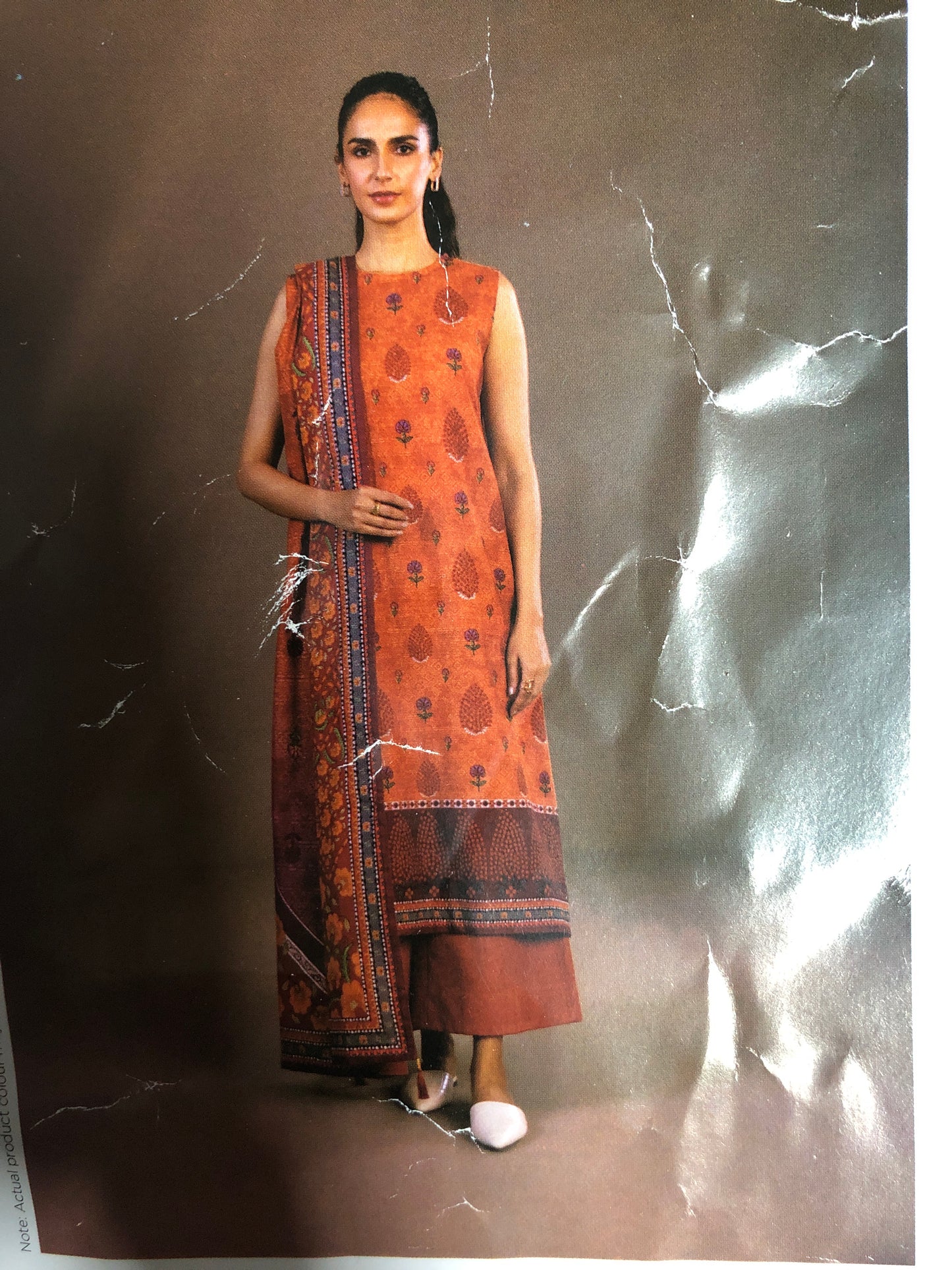 Sapphirr orange leaf 3 pc khaddar suit