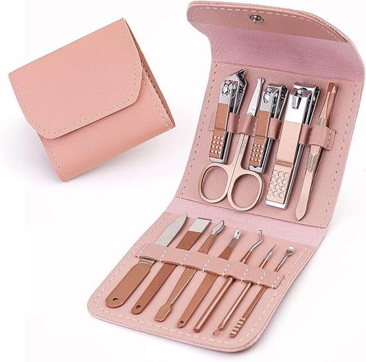 Manicure Set 12 in 1 Pedicure Kit Professional Nail Clippers Nail Kit Manicure Kit Travel for Women - Pink