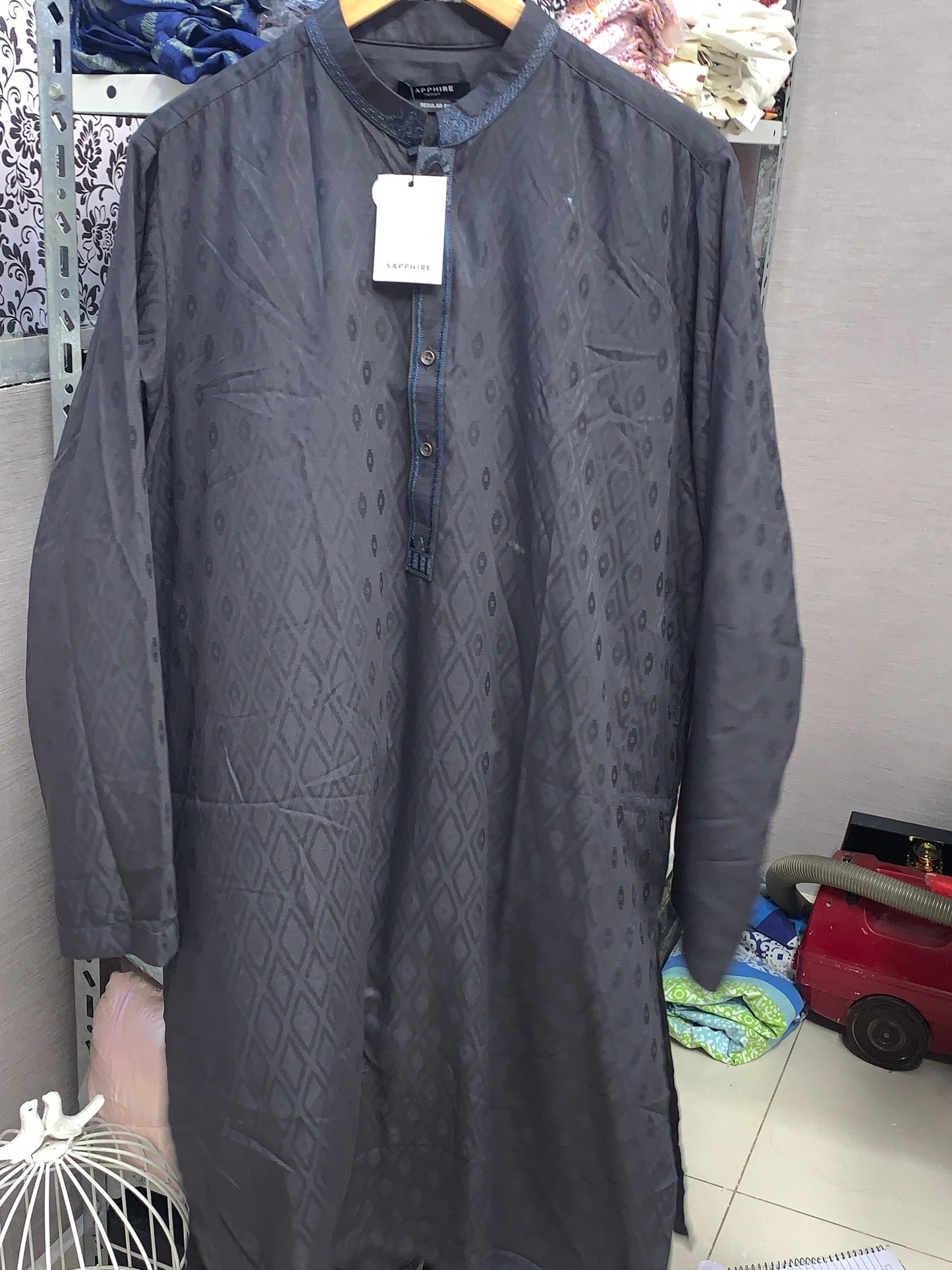 Sapphire black embroidered mens kurta