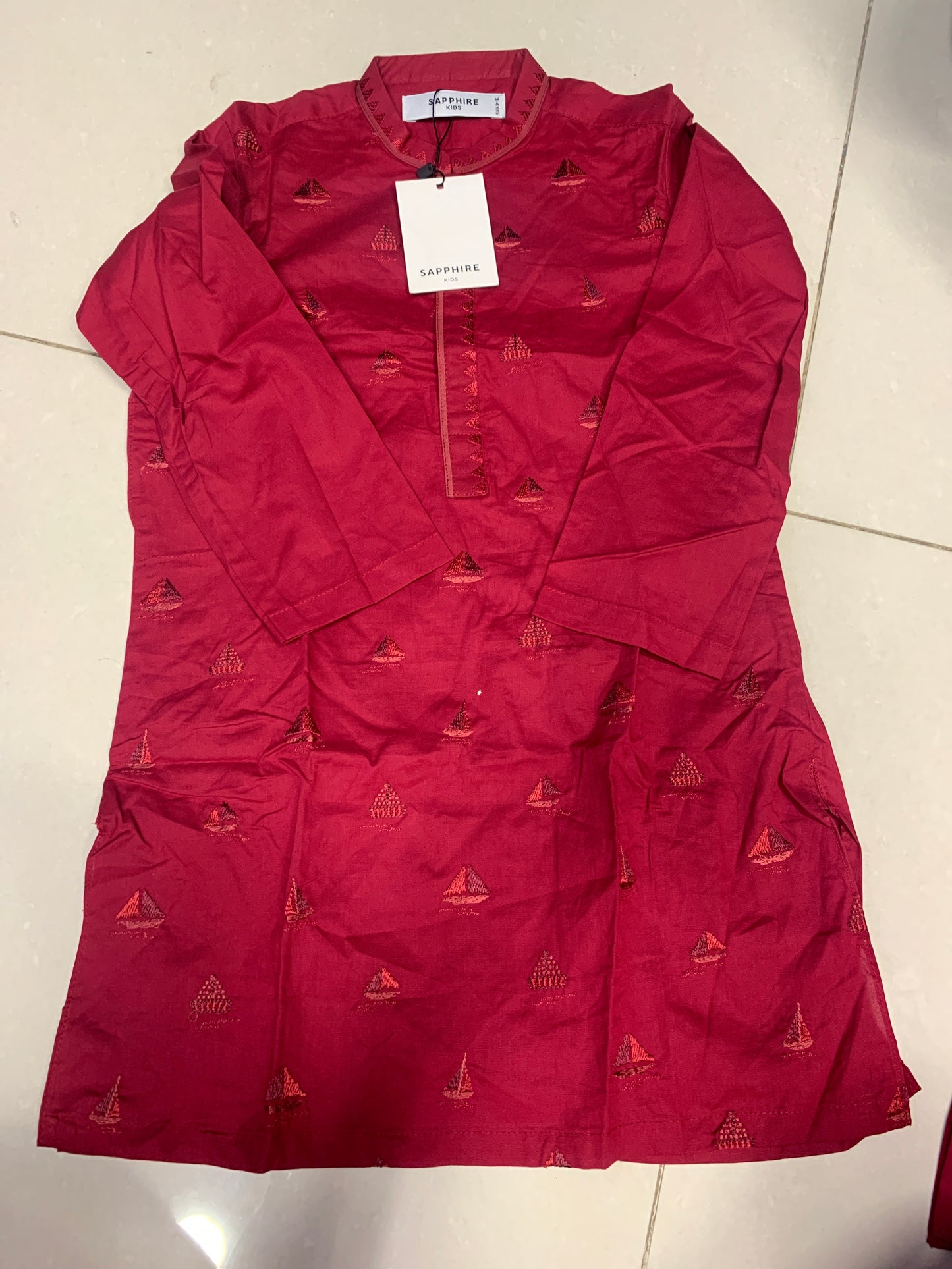 Sapphire red kids kurta