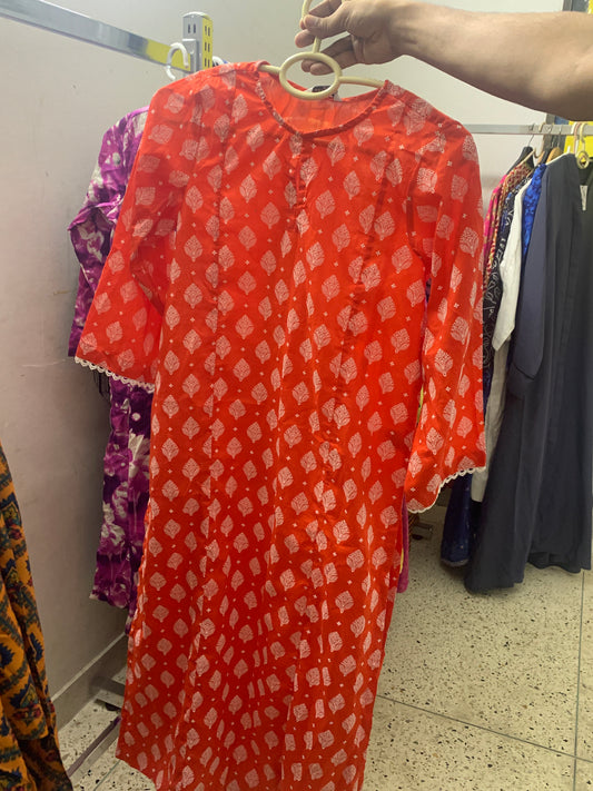 Orange embossed kurti