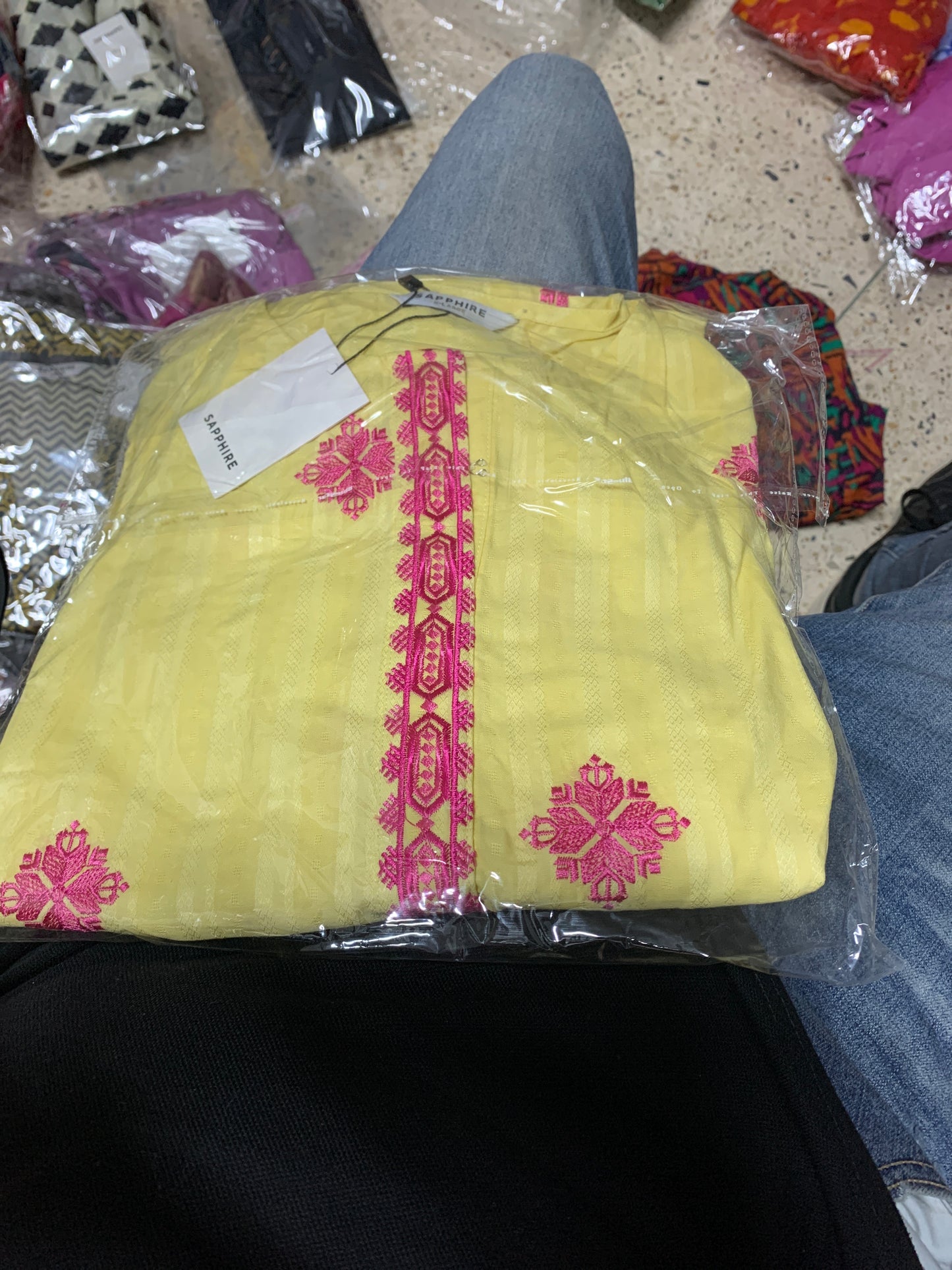 Sapphire yellow pink embroided suit