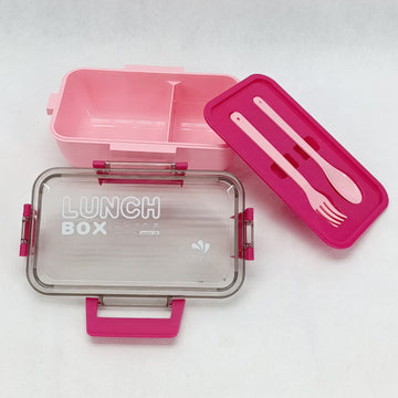 KENDY 2-PORTION ELEGANT LOOK PLASTIC TIFFIN & LUNCH-BOX WITH SPOON AND FORK ( RANDOM COLORS WILL BE SENT )