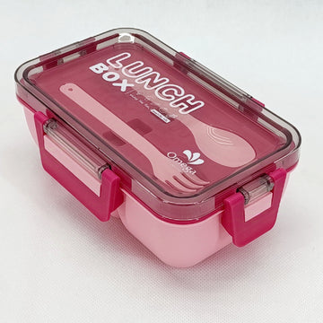 KENDY 2-PORTION ELEGANT LOOK PLASTIC TIFFIN & LUNCH-BOX WITH SPOON AND FORK ( RANDOM COLORS WILL BE SENT )