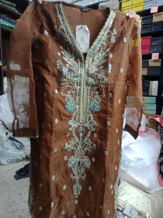 Sapphire brown green embroidered suit