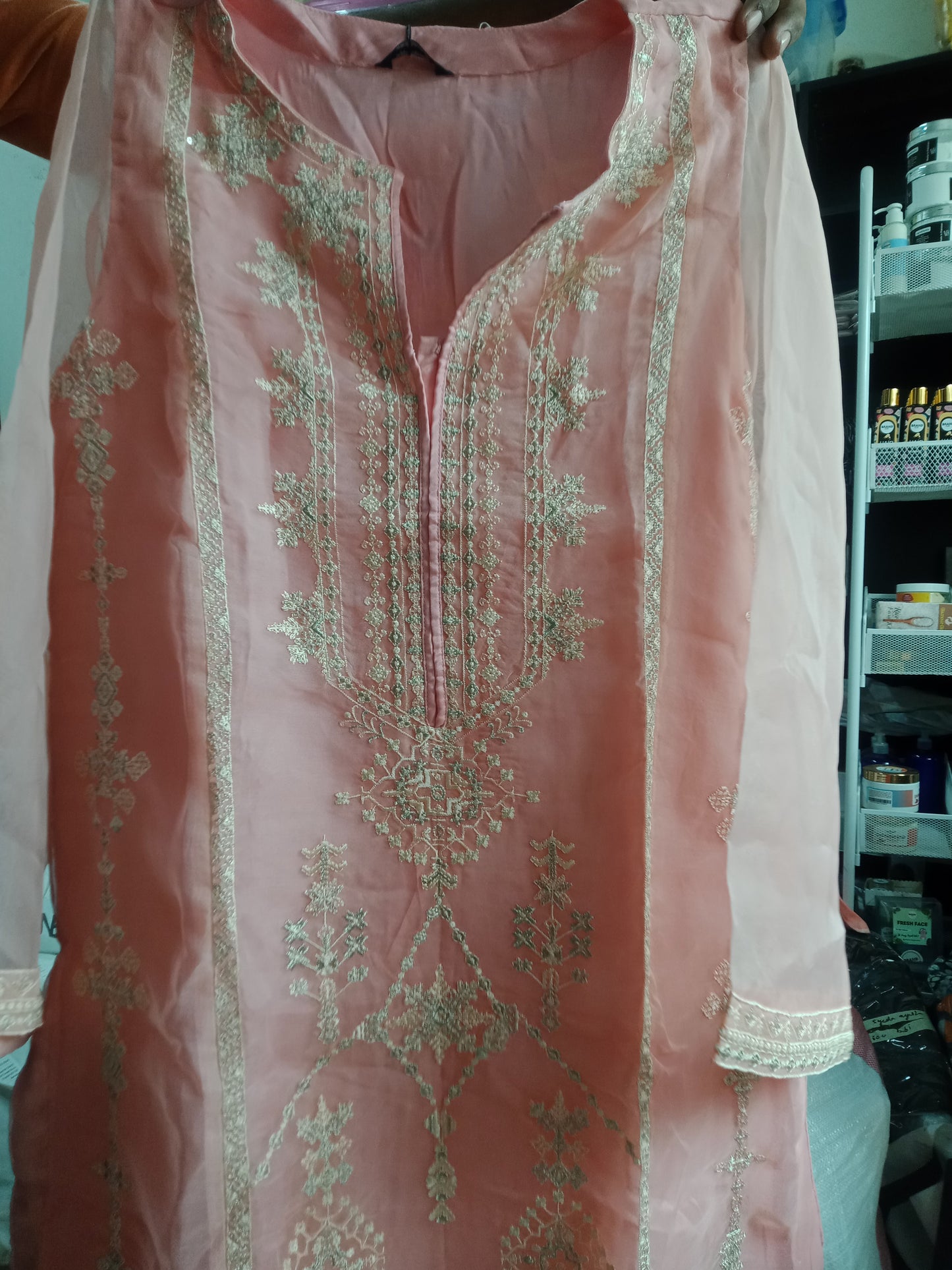 Sapphire pink embroided net suit